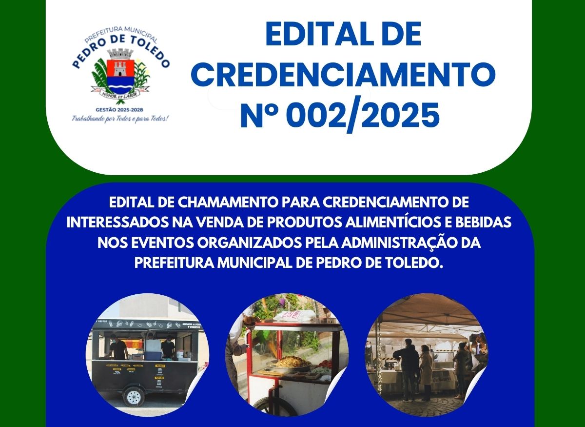 PREFEITURA DE PEDRO DE TOLEDO ABRE CREDENCIAMENTO PARA COMERCIANTES DE ALIMENTOS E BEBIDAS EM EVENTOS MUNICIPAIS