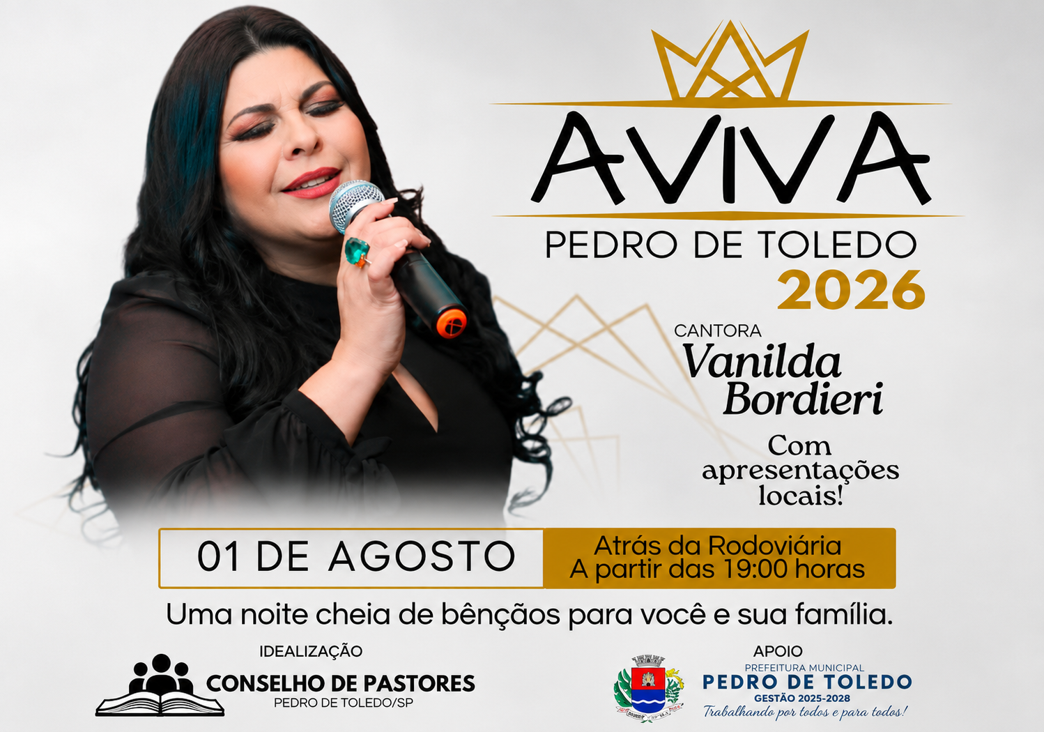 PEDRO DE TOLEDO RECEBE O AVIVA 2026 COM A PARTICIPAÇÃO DE VANILDA BORDIERI